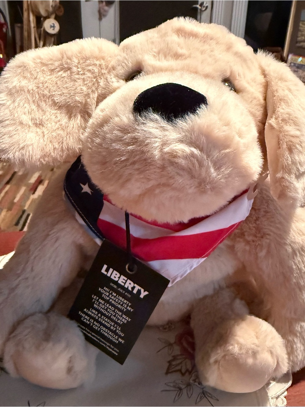 Two Blind Brothers Liberty Dog Soft Floppy Tan Plush Toy Brail on Ear